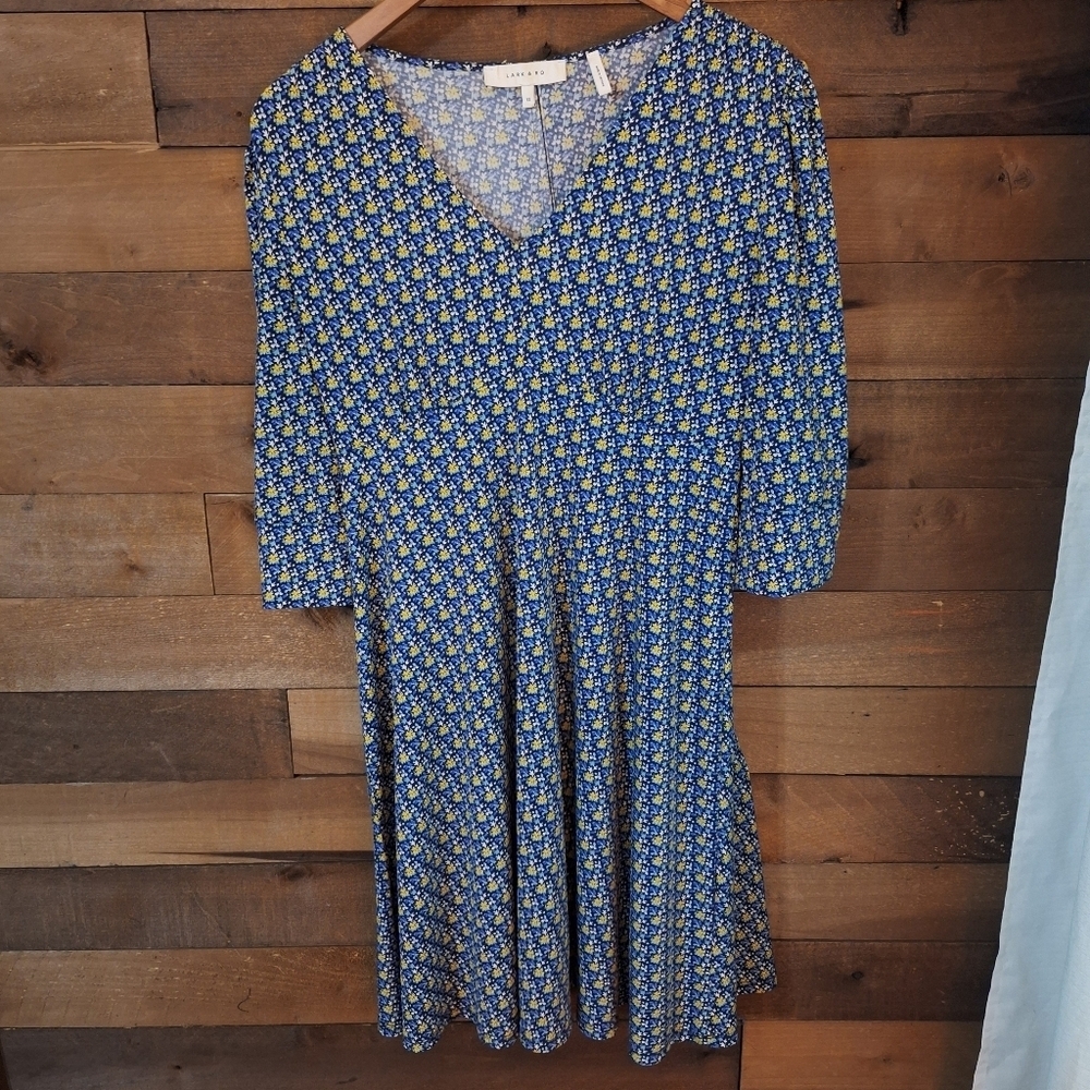 LARK & RO Blue Floral Midi Dress SZ 12